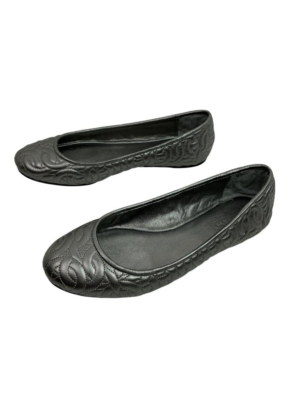 Coach Quilted Geo Stitch Leather Ballet Flats Womens 6B Silver